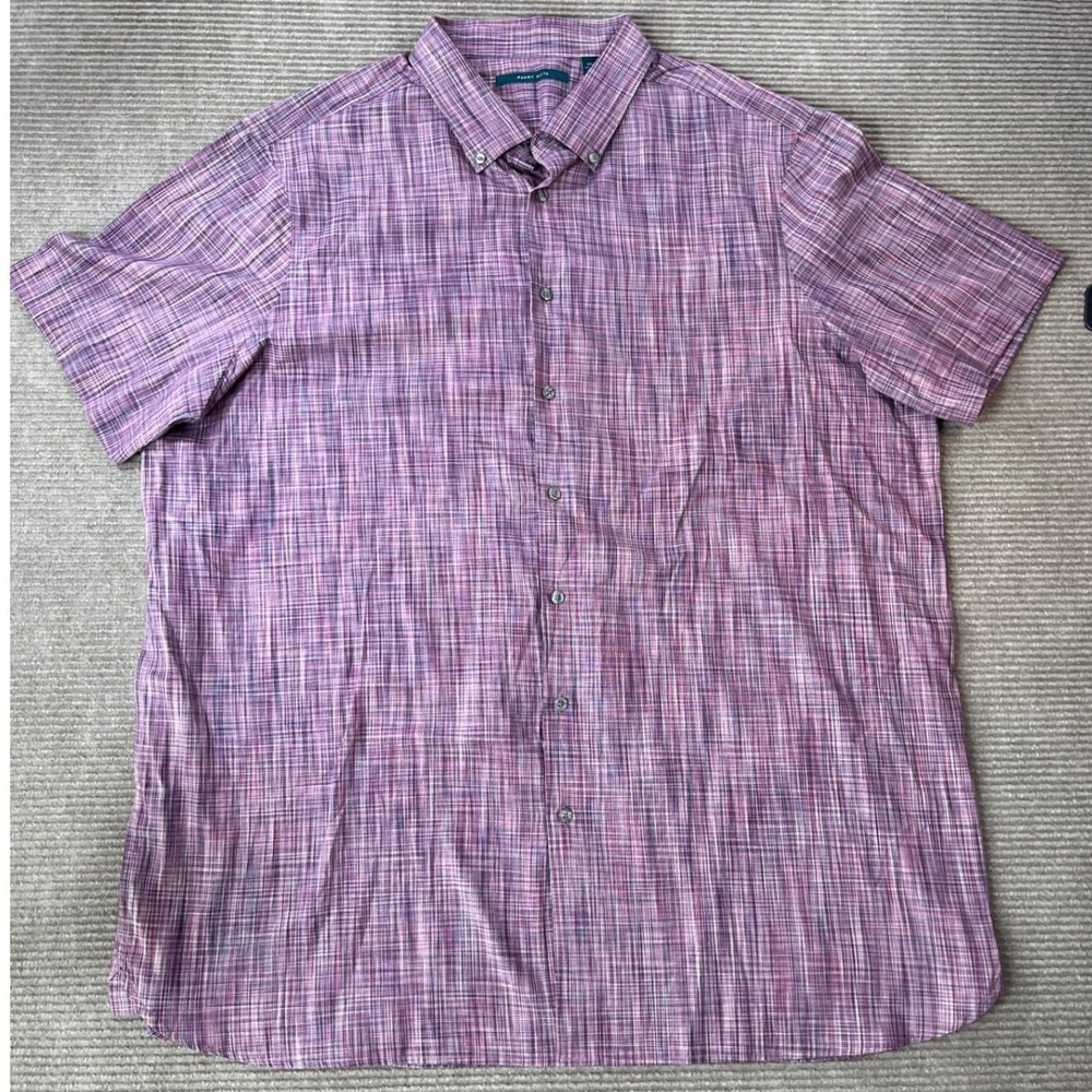 Perry Ellis Mens 2XLT Purple Pink Slub Textured Cotton Short Sleeve Button Shirt